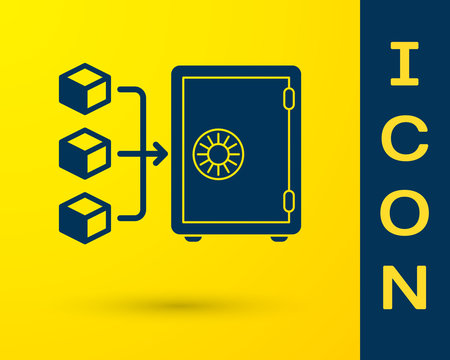 Blue Proof of stake icon isolated on yellow background. Cryptocurrency economy and finance collection. Vector Illustration