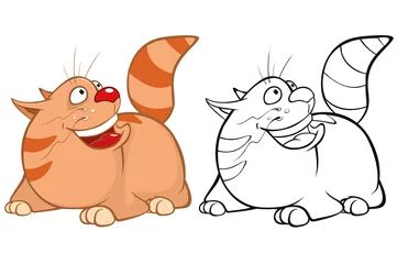 Fotobehang Vectorillustratie van een Cute Cartoon karakter kat voor je ontwerp en computerspel. Kleurboek overzichtsset © liusa