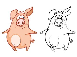 Muurstickers Vector Illustration of a Cute Cartoon Character Pig for you Design and Computer Game. Coloring Book Outline Set  © liusa