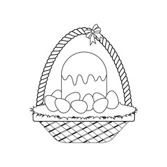 Easter cake. Basket with eggs outline