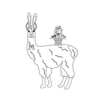 Easter llama with basket outline