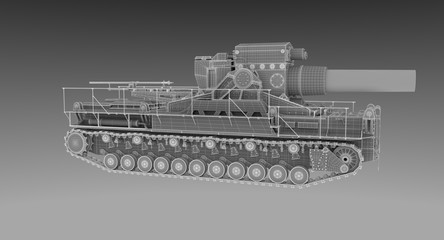WW2 Wire Frame - 60cm German Siege Mortar Karl on turn tabele 08