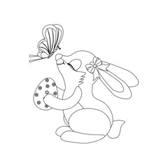 Rabbit with egg and butterfly outline