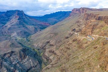 Obraz premium Aerial photo of summer road. Free space for your decoration. Gran Canaria island 