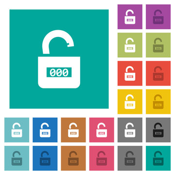 Unlocked combination lock with center numbers square flat multi colored icons