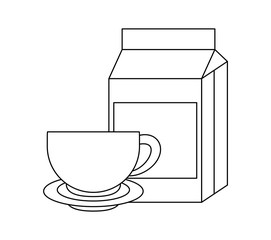 cup with dish and milk box isolated icon