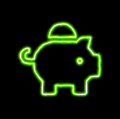 green neon symbol piggy bank
