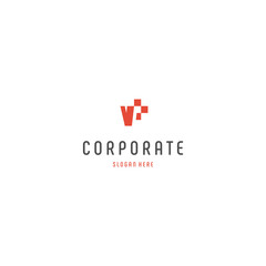 VP V P Pixel Letter Logo with Digital, VP logo initial letter design template vector