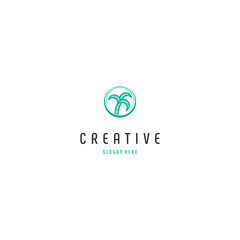Obraz premium Palm tree summer logo template vector illustration, Silhouettes of palm trees. Vector design template for logo, badges. Isolated white background.