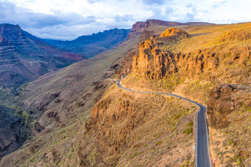 Gran Canaria island landscape , Aerial photo of summer road 