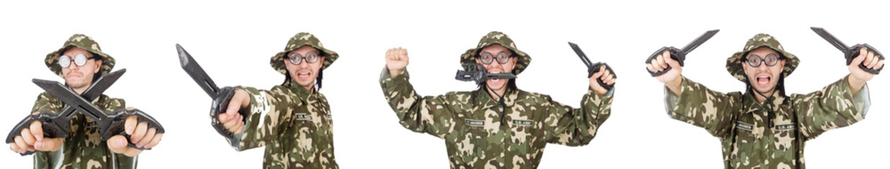 Funny soldier isolated on white 