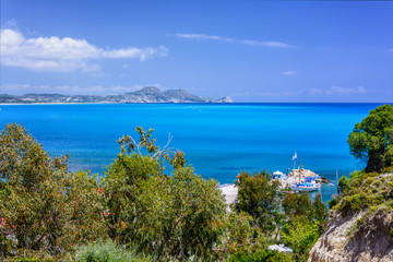 Kolymbia beaches with the rocky coast and bright sea in Rhodes island, Greece.
