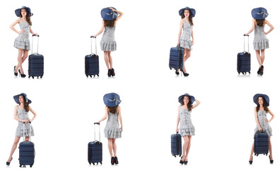 Obraz premium Woman with suitcase isolated on white