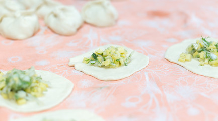 Woman cooks delicious pies (samsa) © donikz