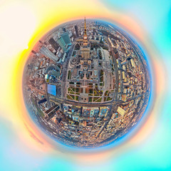 WARSAW, POLAND - APRIL 07, 2019: Beautiful panoramic aerial drone view 