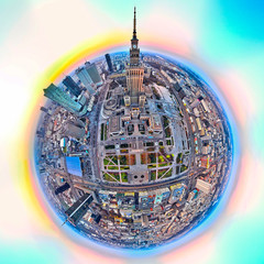 WARSAW, POLAND - APRIL 07, 2019: Beautiful panoramic aerial drone view 