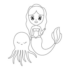 cute mermaid with octopus animal