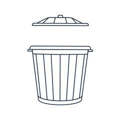 Open trash bin.Linear vector illustration. Isoded silhouette on white isolated  background.