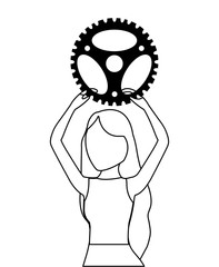 young woman with gear pinion