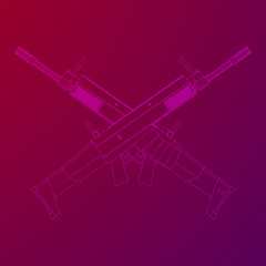 Assault rifle, automatic fire rifle model wireframe low poly mesh vector illustration