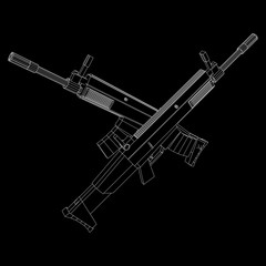 Naklejka premium Assault rifle, automatic fire rifle model wireframe low poly mesh vector illustration