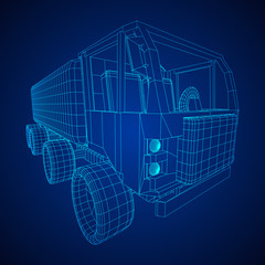 Truck or lorry car. Cargo vehicle model wireframe low poly mesh vector illustration
