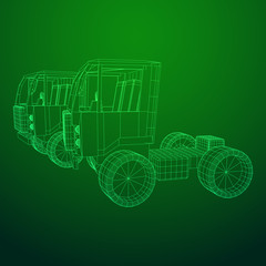 Truck or lorry car. Cargo vehicle model wireframe low poly mesh vector illustration