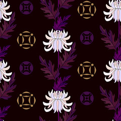 Chrysanthemum floral seamless pattern in japanese style.