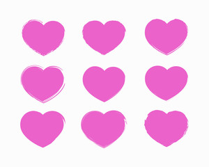 Grunge pink hearts on an isolated white background.Decorative elements for your design. Vector illustration.
