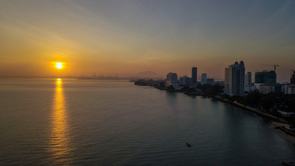 Aerial view of penang during sunrise early in the morning