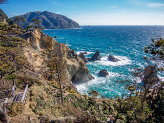 【伊豆半島ジオパーク】西伊豆黄金崎風景の風景【春】