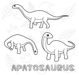 Dinosaur Apatosaurus Cartoon Vector Illustration Monochrome