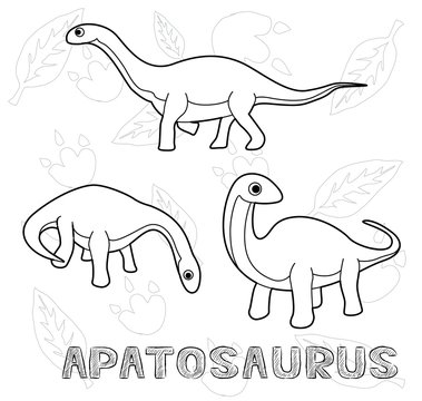 Dinosaur Apatosaurus Cartoon Vector Illustration Monochrome