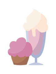 delicious ice cream in cup with cupcake
