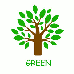 Graphic tree with green leaves. Ecological logo or icon. Beautiful element for your design. 