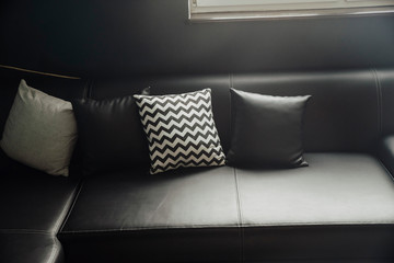 pillow and sofa in black and white