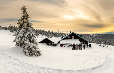 Sunset in Jeseniky mountains, winter, Czech Republic