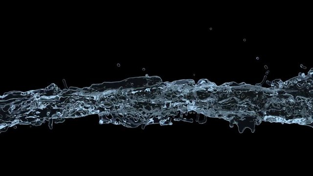 4k blue vortex water flow with a splashes isolated on a black background with alpha matte