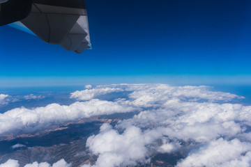 View of a window inside the plane during a flight