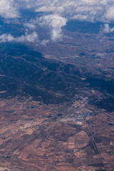 View of a window inside the plane during a flight