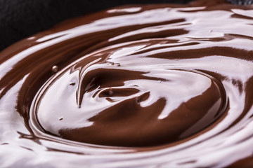 Close-up melted dark or milk chocolate swirl background