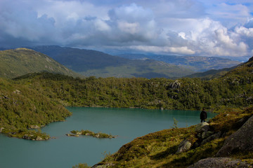 Naklejka na ściany i meble Hiking in the nature of Norway