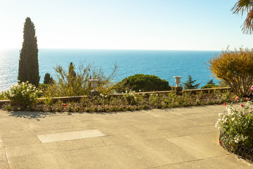Russia, Crimea, Alupka 03 November 2018: Roses on the terraces on the South side of Vorontsov...