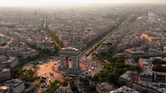 Arc de Triomphe aerial view in Paris, France