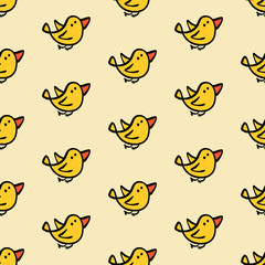 Yellow birds flying hand drawn seamless pattern