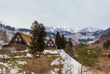 Shirakawago village with snow in the winter, UNESCO national heritage village in Gifu, Japan