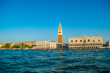 Fototapeta na wymiar Doge's palace and Campanile on Piazza di San Marco in morning, Venice, Italy