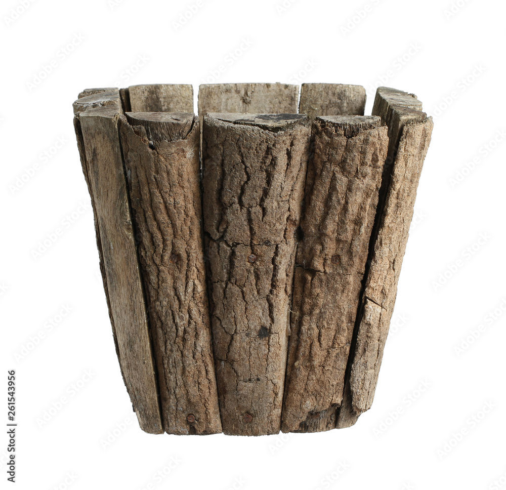 Wall mural wooden flower pot planter box isolated on white background
