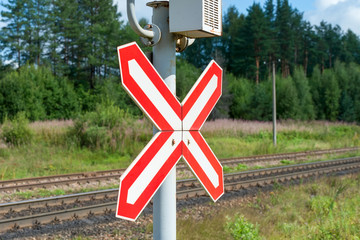 Warning sign at a railway crossing