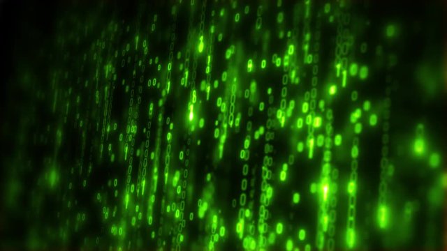 Computer Binary Code Data Falling Loop/ 4k animation of an abstract computer electronics background with binary data code digits and numbers on screen falling